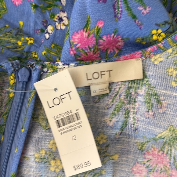 Loft Floral U-Neck Puff Sleeve Dress SZ 12 - Picture 11 of 13